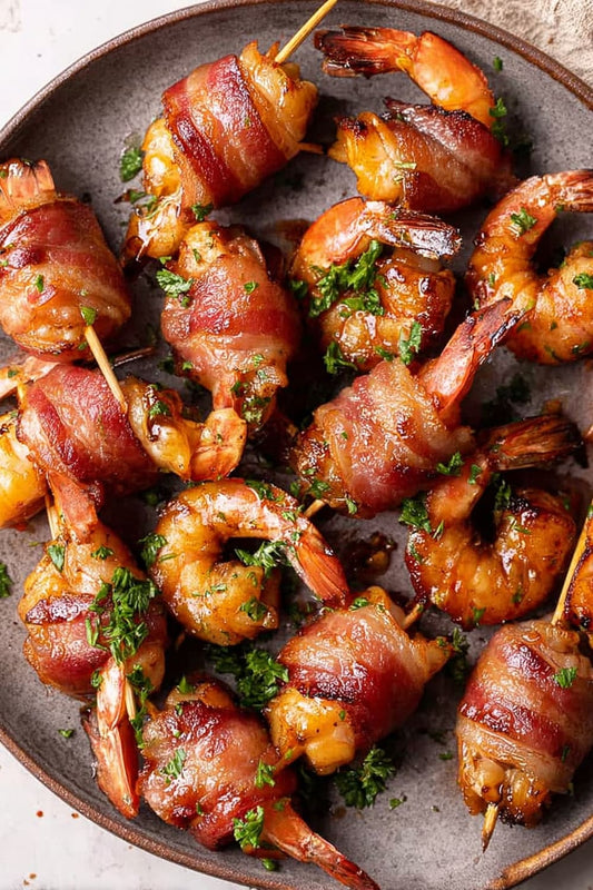 Appetizers: Bacon Wrapped Shrimp with Hot Honey (GF & DF)