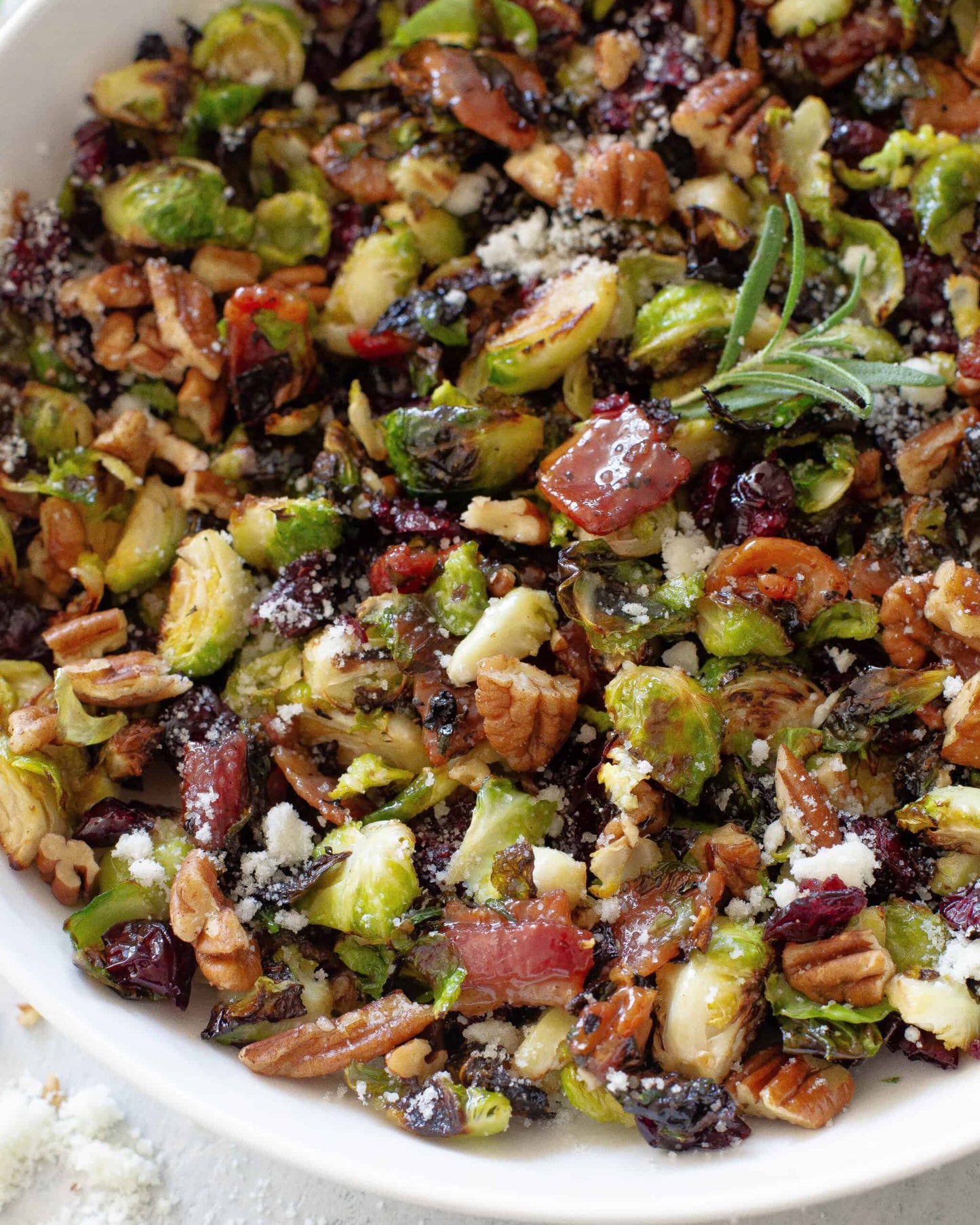 Sides: Caramelized Brussel Sprouts with Candied Bacon, Cranberries + Walnuts (gf)